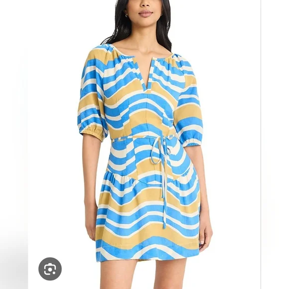 The Good Journey Short Sleeve Striped Mini Dress Blue and Yellow Size 12 - Picture 1 of 8
